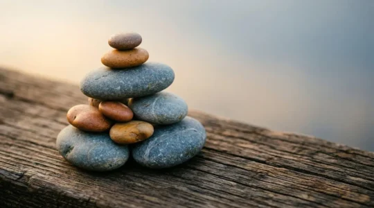 Professional analyzing financial portfolio strategy with balanced growth and stability elements representing mature investor asset allocation