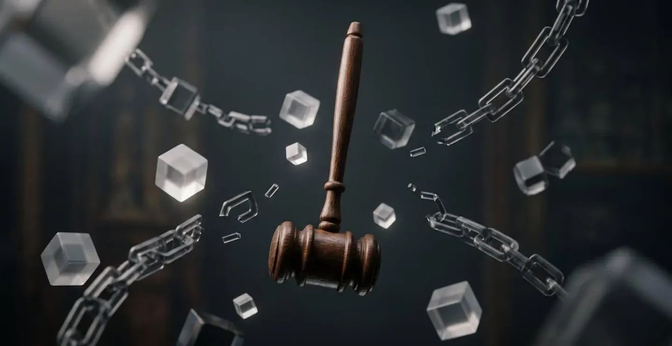 Abstract representation of immutable code and blockchain-based justice systems