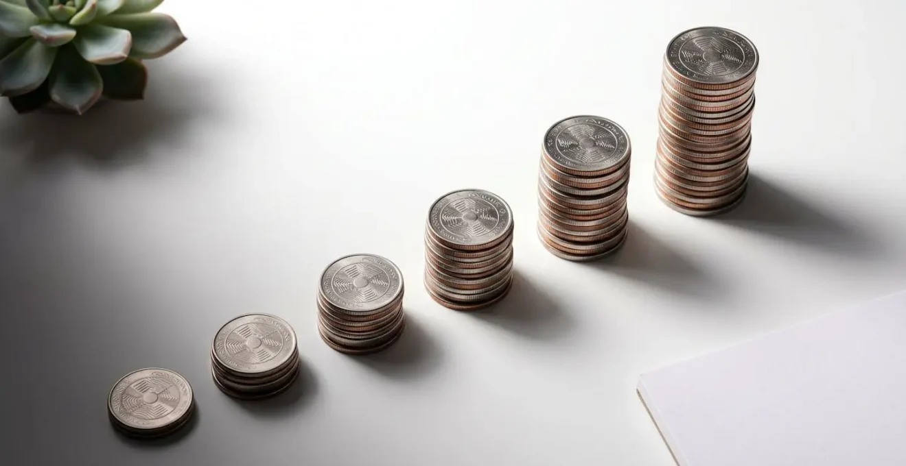 Clean minimalist emergency fund savings progress visualization showing freelancer building financial security cushion through incremental milestones