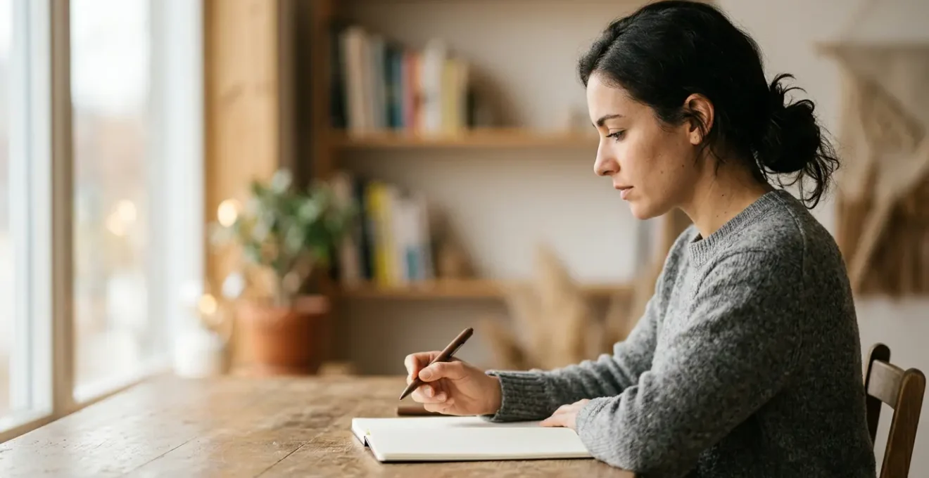 Professional in focused flow state working on complex creative project with natural lighting