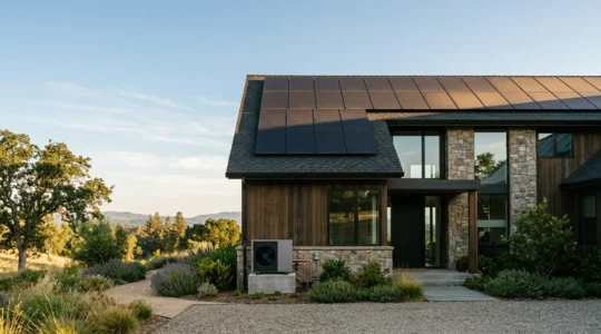 Modern home showcasing green energy technology and efficiency upgrades in natural light