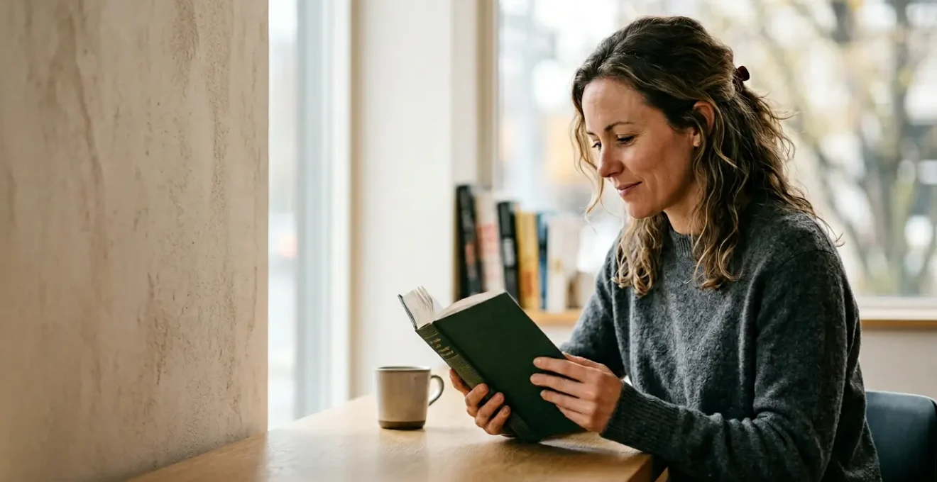 Focused reader engaging with non-fiction books while balancing full-time work commitments