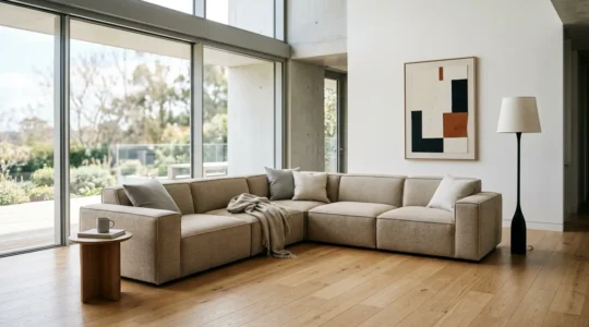 Modern modular sofa configuration showcasing flexible seating arrangement in contemporary living space