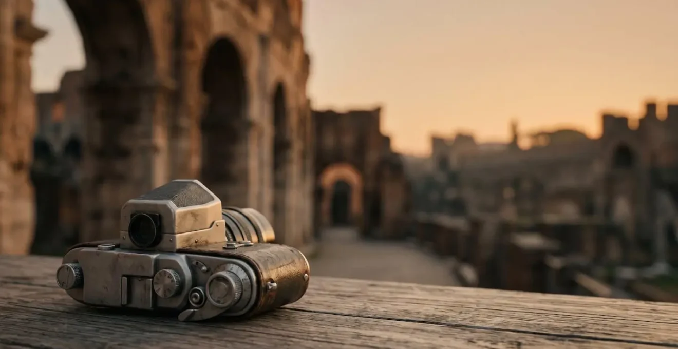 Atmospheric composition suggesting connection between cinematic storytelling and historical site exploration