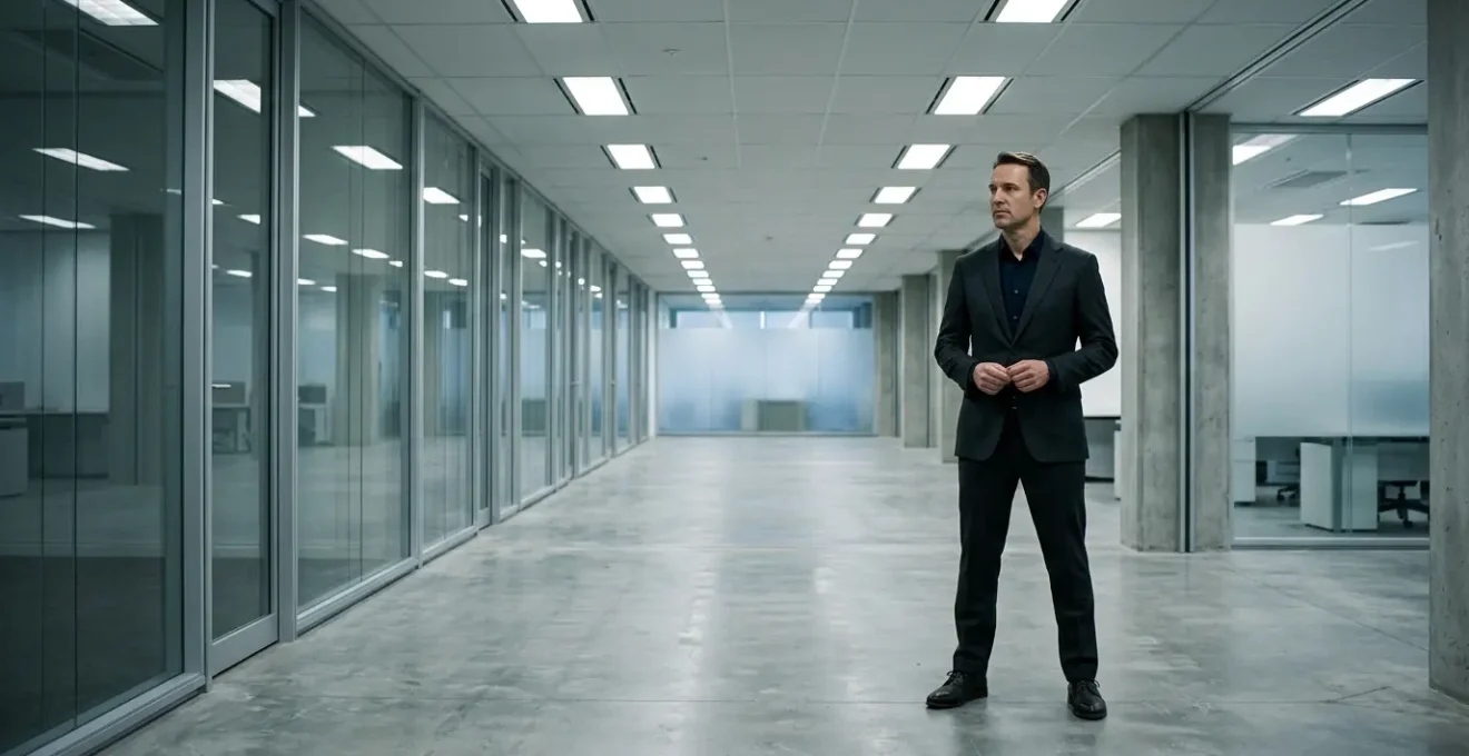 Professional facing workplace challenge with calm awareness and grounded presence