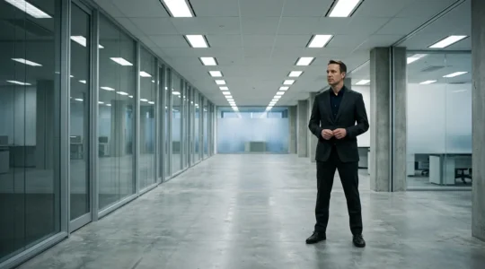 Professional facing workplace challenge with calm awareness and grounded presence